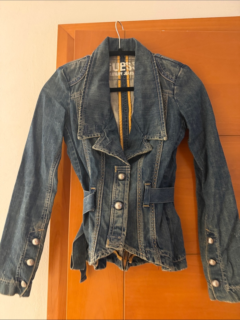 Guess Blue Tailored Denim Jacket with Waist Belt